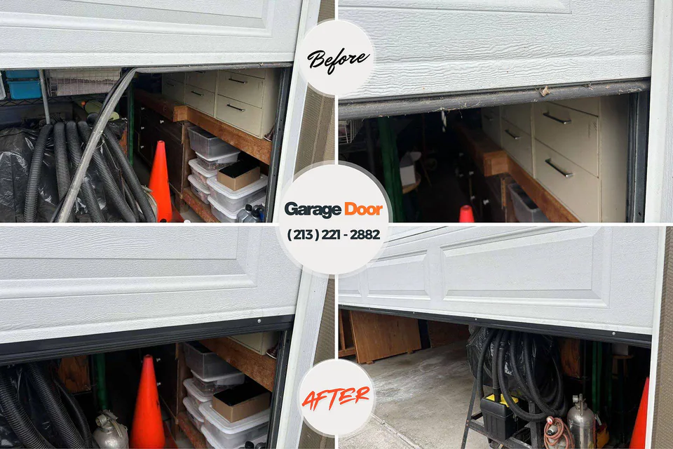 Before and after: garage door repair Northeast Ithaca, NY